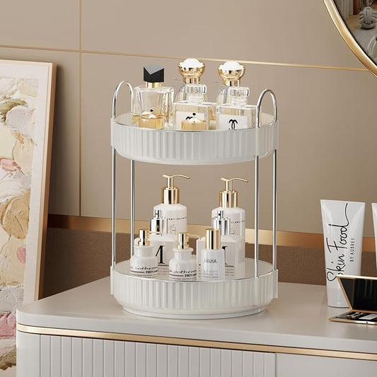 Rotating Makeup Organizer for Vanity, 2 Tier High-Capacity Skincare & Makeup Storage, Perfume Organizer, Cosmetic Dresser, Countertop 360 Spinning-NeatNest