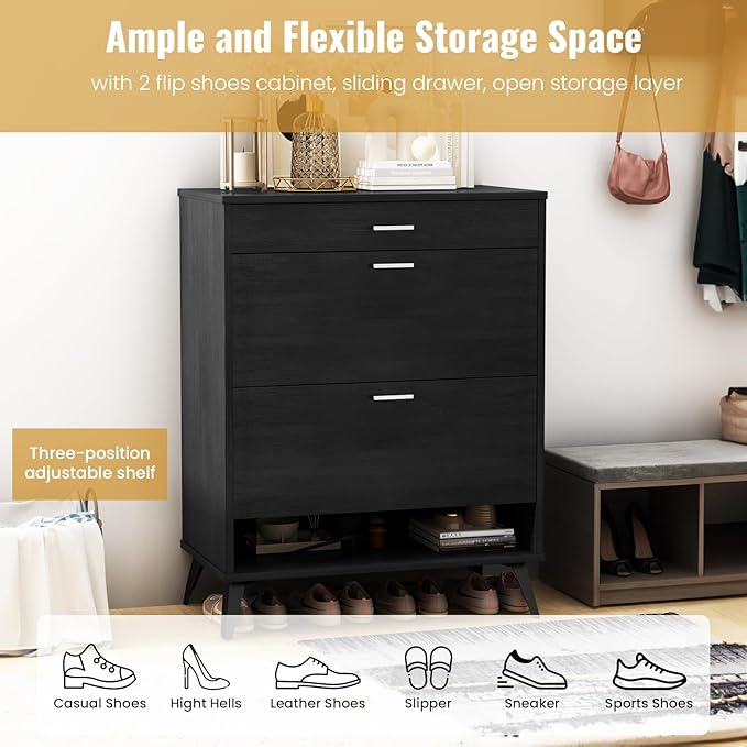 AWQM Shoe Storage Cabinet for Entryway, Free Standing Shoe Organizer with 2 Flip Drawers,Hidden Shoe Rack Storage Organizer for Doorway Hallway (Black)-NeatNest