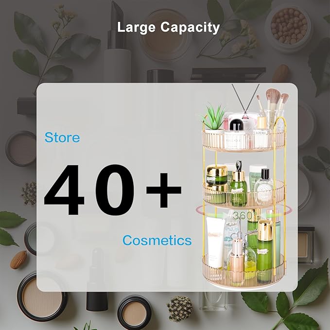 360 Rotating Makeup Organizer - Large Capacity Spinning Perfume & Cosmetic Skincare Holder for Vanity & Countertop (Vibrant Orange, 3 Tier)-NeatNest