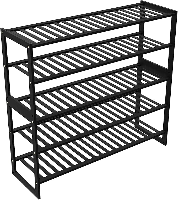 Shoe Rack Bamboo 5 Tier Shoe Organizer, Storage 20-25 Pairs for Closet Entryway, Stackable Large Tall Shoe Shelf Holder Stand Cubby for Door Hallway Bedroom Garage-NeatNest