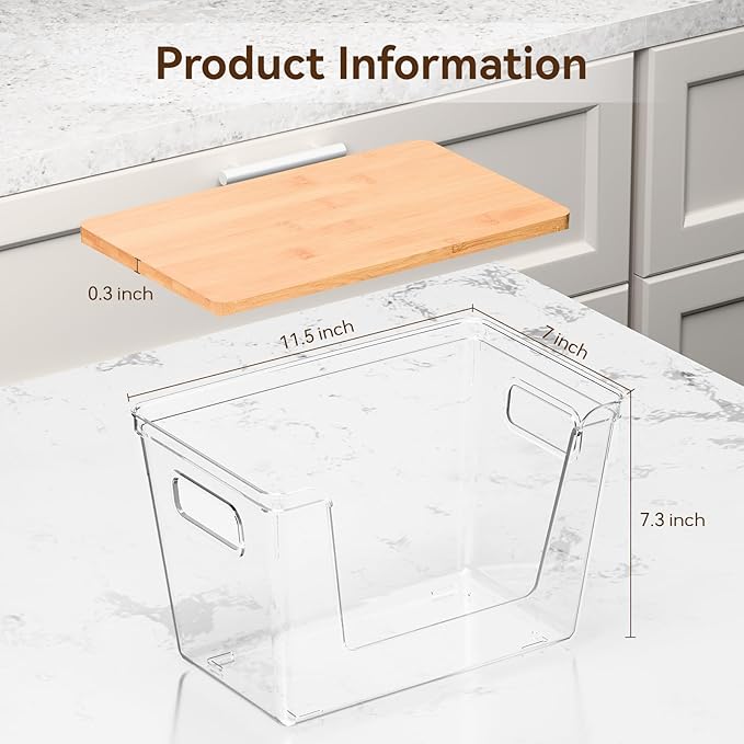 2 set Pantry Organizers and Storage,Stackable Onion Storage Potato Storage,Kitchen Laundry Organizers with Bamboo Top for Vegetable,Fruits, Snacks,Produce Clear