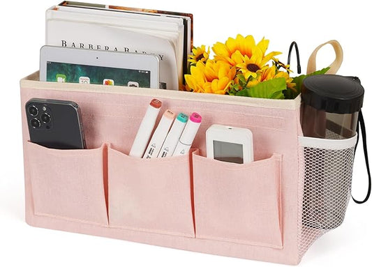 Bedside Storage Caddy/Bedside Hanging Storage Bag for Headboards Bunk Beds Dorm Rooms Book Phone Magazine Holder (New Pink)-NeatNest