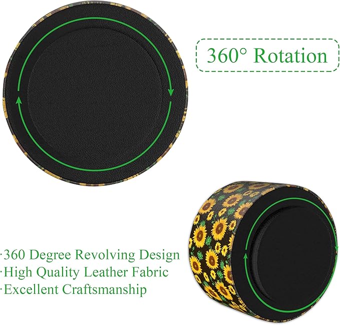 Hennaja Round Leather Art Supply Organizer,Remote Control Holder,360 Degree Rotating,Multi-Functional Pencil Holder,4 Compartments Desktop Stationary Organizer(1-Sunflower)-NeatNest