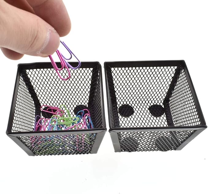 HAHIYO Stackable Paper Clip Mesh Holder cup 2.2" Height 2 Pack Black Sturdy PaperClip Holder Container for Desk Drawer Organizer Collection for Home Office School Soft Foam Feet No Sharp Edges-NeatNest