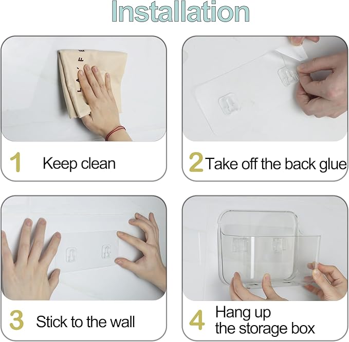 Wall Mounted Storage Organizer Bins Organizing Shelf Basket Clear Plastic Makeup Organizer Adhesive Hanging Bin Fridge Organizer for Bathroom,Kitchen,Cabinet,Pantry,Countertops (L(7×3.9×5.5"))-NeatNest