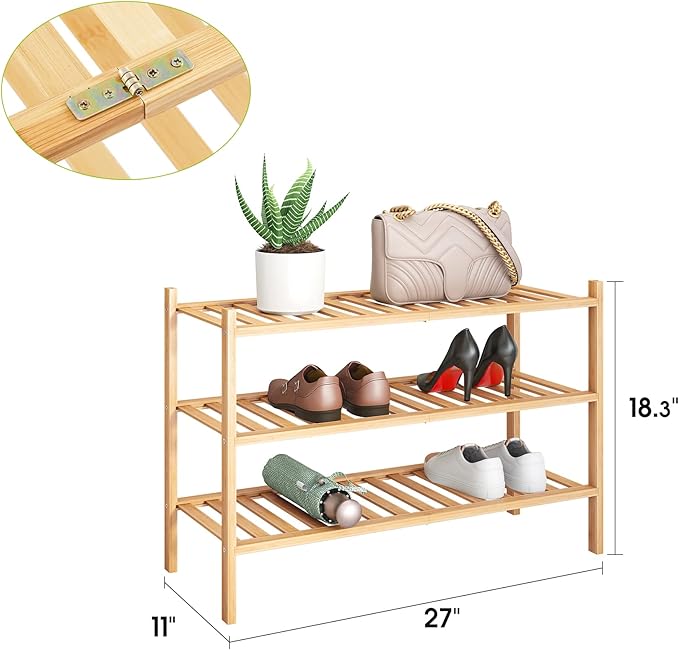BMOSU 3-Tier Bamboo Shoe Rack Premium Stackable Shoe Shelf Storage Organizer for Hallway Closet Living Room Entryway Organizer (Natural Bamboo)-NeatNest