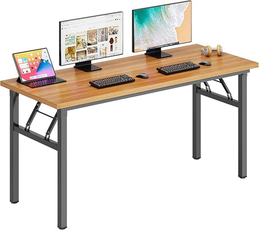 DlandHome Computer Desk 62 inches Office Desk Computer Table Study Writing Desk Workstation for Home Office Metal Frame Teak and Black-NeatNest