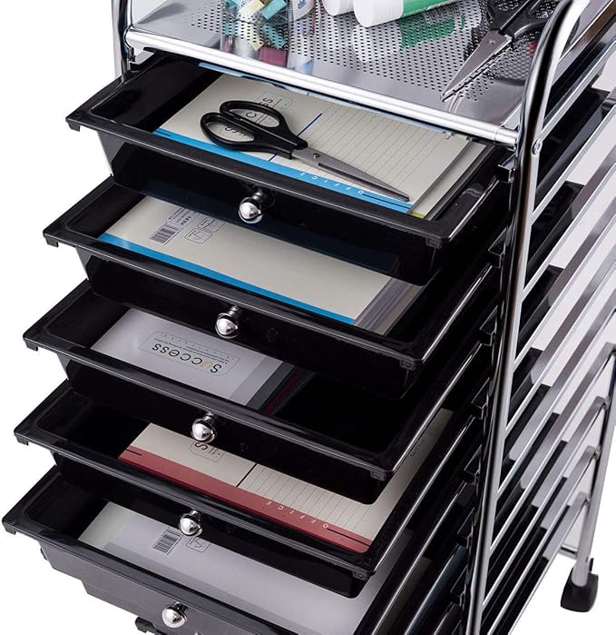 Giantex 10 Drawer Rolling Storage Cart Scrapbook Paper Office School Organizer (Black)