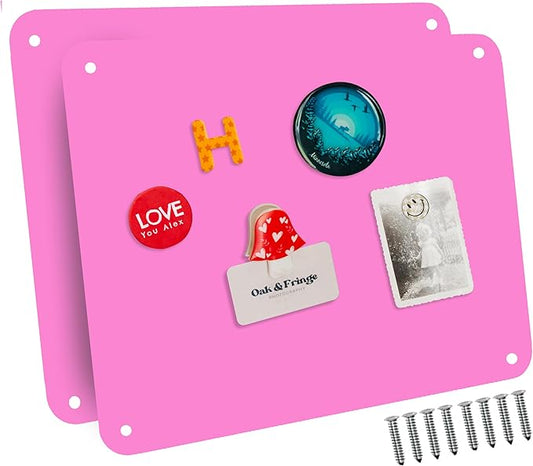 9 inches x 6.5 inches Stainless Steel Plate for Magnets, 3M Adhesive Back, Mounting Screws, Ideal for Magnetic Shelf, Spice Holders, Fridge Magnets. Mount Anywhere! (Pink, 2 Pack)