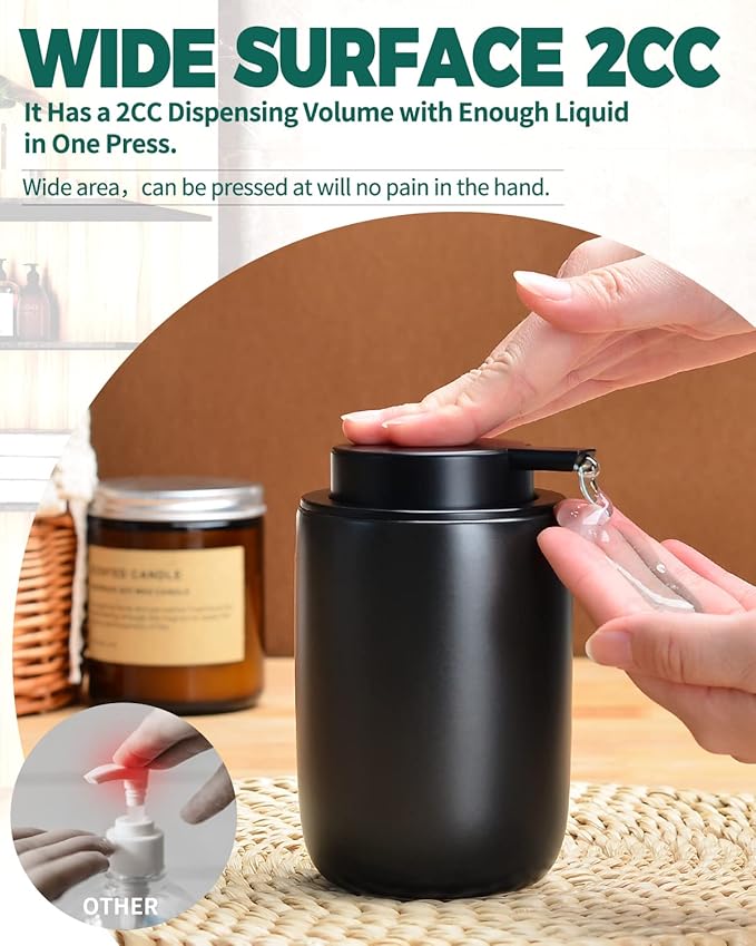 BosilunLife Lotion Pump Dispenser - Matte Black Soap Dispenser Bathroom Ceramic Dish Liquid Soap Dispenser for Kitchen, Bathroom Countertop Soap Dispensers-NeatNest