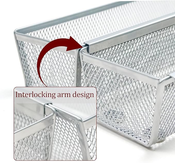 2PCS Drawer Organizer, Mesh Drawer Organizer with Interlocking Arm for Utensil, Cosmetic, Flatware, Pen (9 * 3 * 2 Inches, Grey)-NeatNest