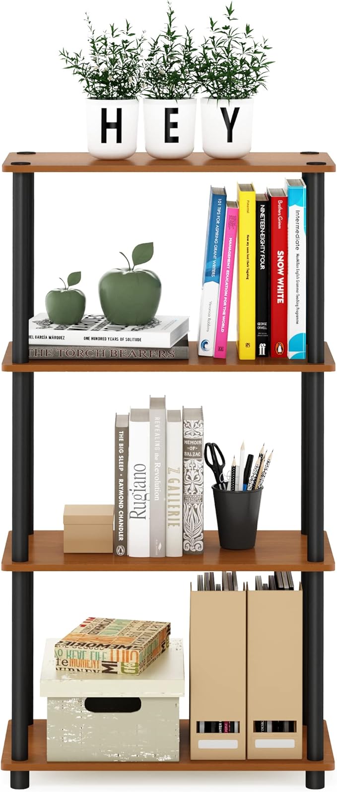 Furinno (99557LC/BK) Turn-N-Tube 4-Tier Multipurpose Shelf Display Rack - Light Cherry/Black-NeatNest