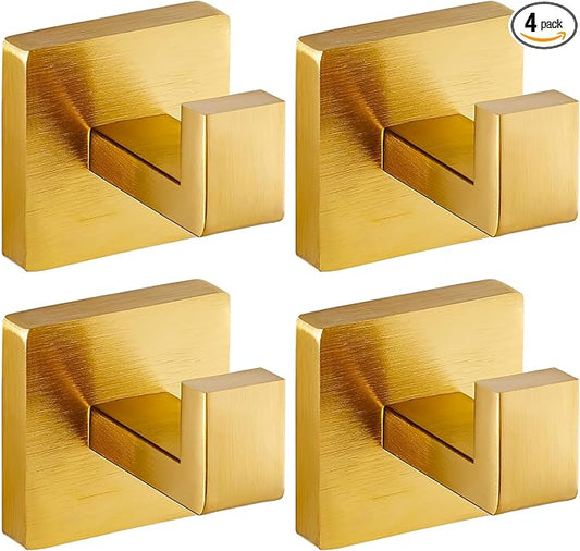 Brushed Gold Towel Hooks for Bathrooms, Heavy Duty Wall Mounted Stainless Steel Modern Hook, 4 Pack – Ideal for Hanging Towels, Robes, Coats, in Kitchen, Bedroom, Bathroom, or Hotel-NeatNest