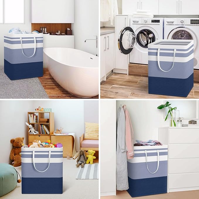 HomeHacks 2-Pack Large Laundry Basket, Waterproof, Freestanding Laundry Hamper, Collapsible Tall Clothes Hamper with Extended Handles for Clothes Toys in the Dorm and Family (Blue, 125L)-NeatNest