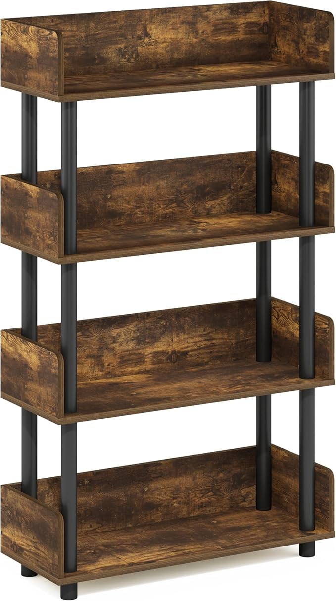 Furinno Turn-N-Tube 4-Tier Toolless Display Rack, Amber Pine/Black-NeatNest