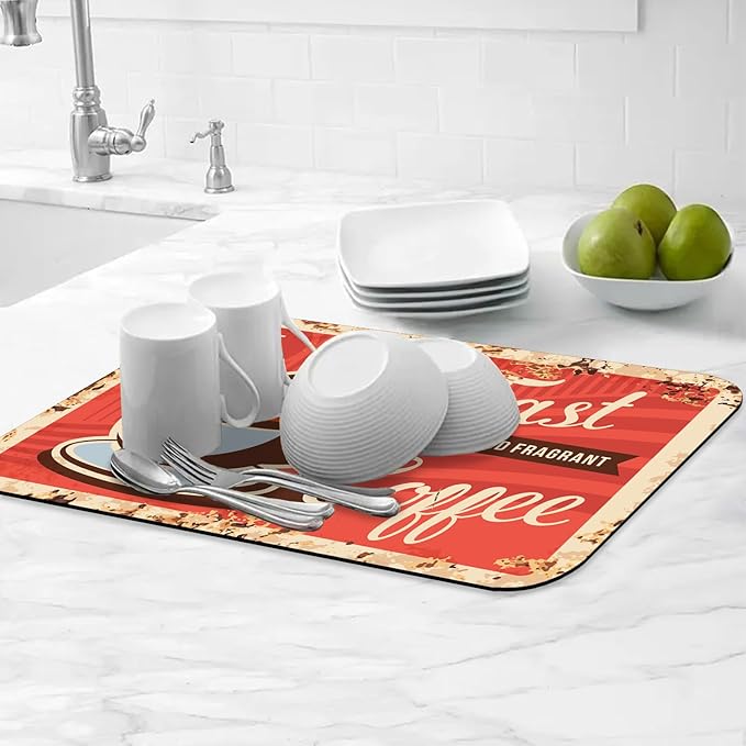 Coffee Dish Drying Mats for Kitchen Counter Absorbent Fast Dry Dish Drainer Rack Mats for Dishes Utensils Pot and Pan, Kitchen Accessories 20"x12"-NeatNest