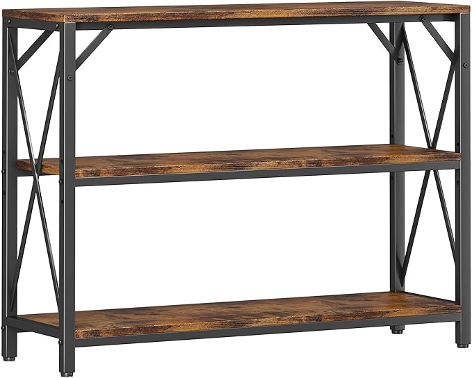 Homeiju Entry Table 40" Width, 3-Tier Entryway Table with Storage, Industrial Sofa Table with Open Shelves, Foyer Tables for Entryway, Hallway, Kitchen, Living Room and Bedroom, Rustic Brown-NeatNest