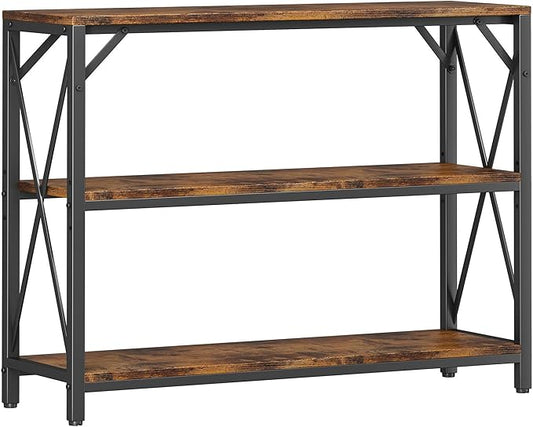 Homeiju Entry Table 40" Width, 3-Tier Entryway Table with Storage, Industrial Sofa Table with Open Shelves, Foyer Tables for Entryway, Hallway, Kitchen, Living Room and Bedroom, Rustic Brown-NeatNest