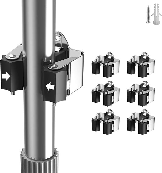 Broom Holder Wall Mount – 6 Pack Broom Rack with Star Shaped Rubber Rollers & Nickel Plated Brackets for Strong Grip and Long Life – Ideal for Garden Tools Organization-NeatNest