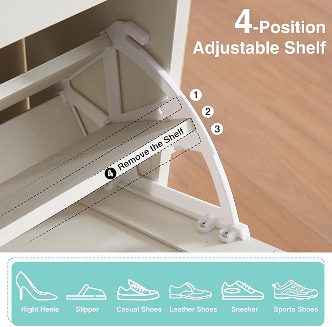 Shoe Storage Cabinet,Farmhouse Shoe Organizer with 4 Flip Drawers & Barn Door Design,Freestanding Hidden Slim Narrow Shoe Rack with Open Shelves for Entryway,Foyer,Hallway,Antique White-NeatNest