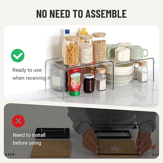 Clear Spice Rack Shelves, Pantry Organizers and Storage Set of 4, Display Shelf Organizer, Room Bathroom Desk Shelf Countertop Organization and Storage, Ideal for Kitchen Cabinet Organizer Shelf-NeatNest