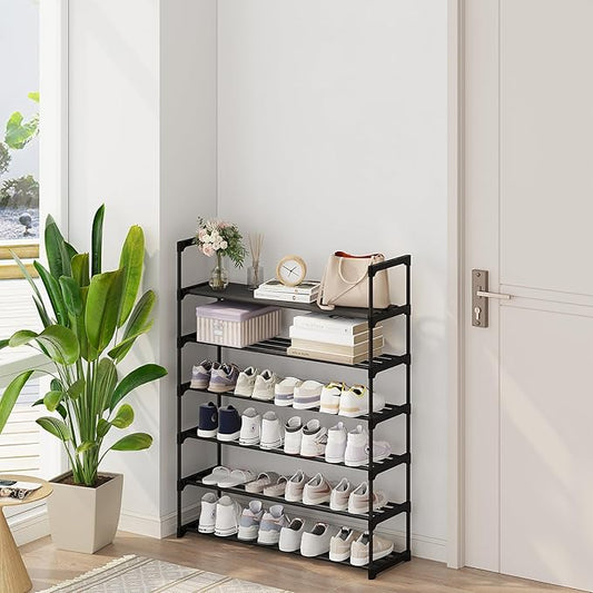 Calmootey 6-Tier Shoe Rack, Tall Large Capacity 30 Pairs Shoes Storage Organizer, Stackable Wide Shoe Shelf for Entryway, Hallway, Black-NeatNest