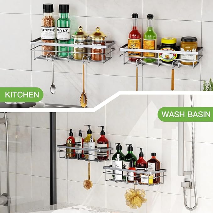 Uamector Shower Caddy Organizer Rustproof - Bathroom Shelves Rack for Home Decor & Storage - Adhesive Wall Shampoo Holders for Inside - Bath Tub Organization
