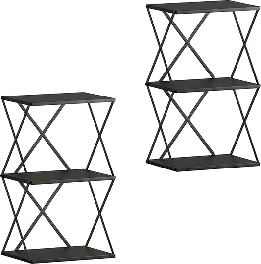 3-Tier End Table Set of 2 Small Side Table Tall Bedside Night Stand with Storage Sofa Side desks for Living Room Bedroom Office Bathroom Small Space, Black ET-03BK-2