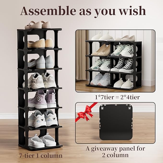 HAIXIN Vertical Narrow Tall Shoe Rack for Front Door Entrance, 7-Tier Sturdy Stackable Shoe Rack Organizer for Closet Entryway, Corner Shoe Storage Shelf Shoe Cubby-NeatNest