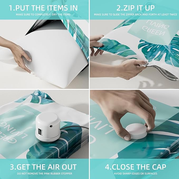 Thicken Vacuum Storage Bags with Electric Air Pump, Vacuum Sealer Bags, Air Compression Space Saver Bags for Clothes, Blanket, Duvets, Pillows, Comforters, Travel (8 Packs)-NeatNest