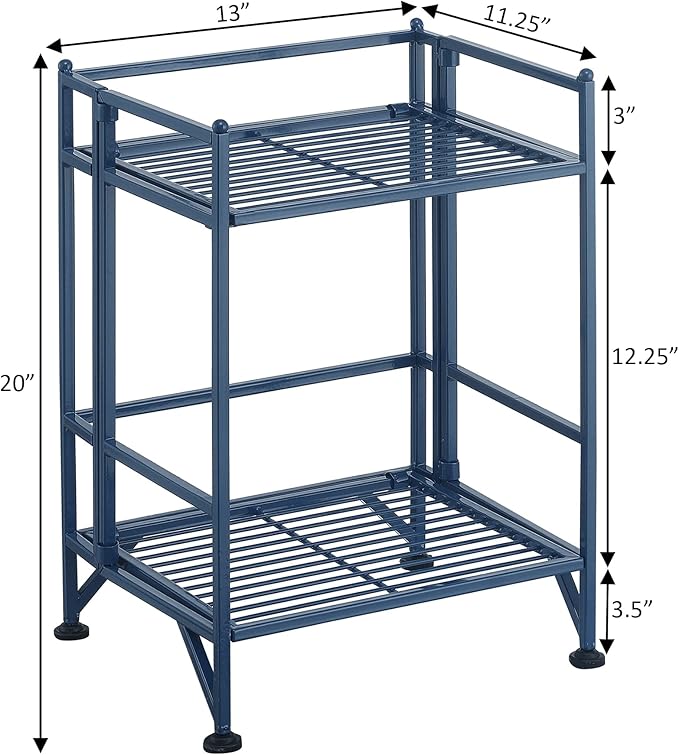 Convenience Concepts Xtra Storage Shelves - 2 Tier Folding Metal Organizer Shelf for Office, Closet, Laundry Room, Garage, Kitchen, Bathroom, & Bedroom, No Tools Assembly, Cobalt Blue-NeatNest