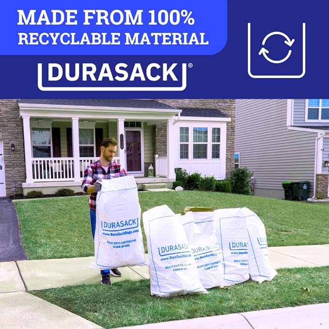 DURASACK Contractor Bags Heavy Duty 40-Gallon Reusable White Woven Polypropylene Contractor Garbage Bags, Pack of 20