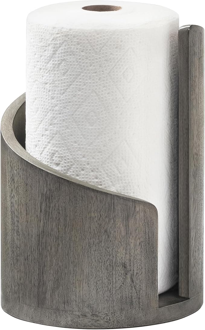 Anji Mountain Paper Towel Holder Countertop with Mango Wood Round Base and Iron Holder,Holder Stand for Kitchen Roll Organize,Wooden Paper Towel Holder for Kitchen Dining Table Home Decor