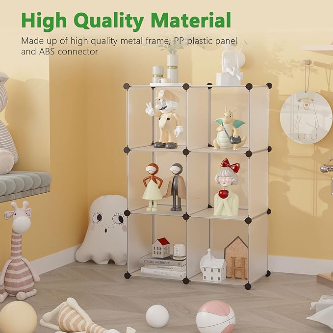 C&AHOME Cube Storage Organizer, 6-Cube Shelves Units, Closet Cabinet, DIY Plastic Modular Book Shelf, Ideal for Bedroom, Living Room, Office, 36.6" L x 12.4" W x 36.6" H Translucent White SBTM3506A-NeatNest