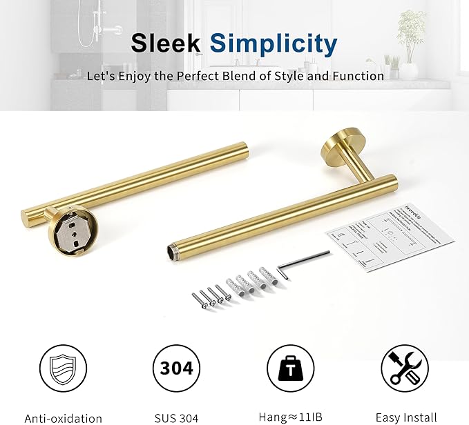 Brushed Gold Towel Bar, 18 Inch Towel Racks for Bathroom Wall Mounted, Thicken SUS304 Stainless Steel Heavy Duty Hand Towel Holder Organizer, Bathroom Accessories, Total Length 20.5 Inch-NeatNest