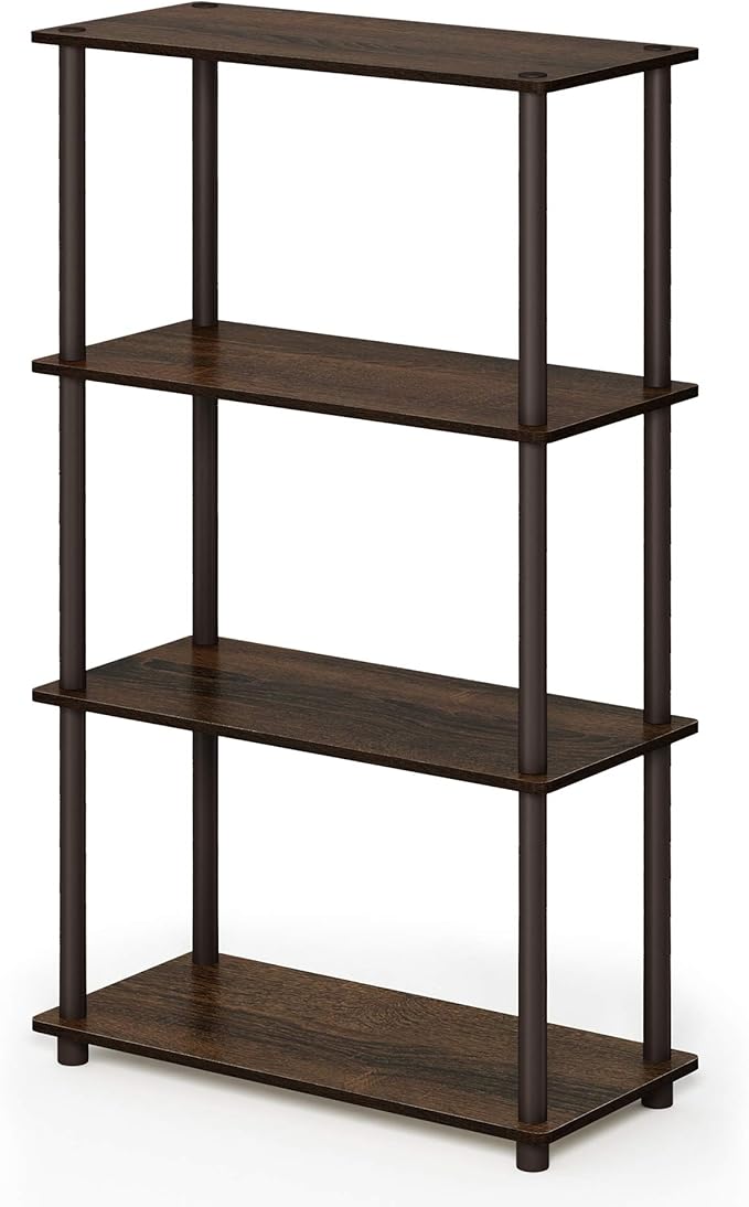 Furinno Turn-N-Tube 4-Tier Multipurpose Shelf Display Rack, Round Tubes, Walnut/Brown-NeatNest