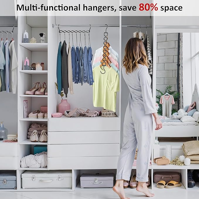 12 Pack Space Saving Hangers for Clothes, Heavy Duty 30Lbs Capacity Magic Collapsible Clothes Space Saver Metal Hanger Organizer with 360° Swivel Hook, Closet Organizers Dorm Room Essentials Black-NeatNest
