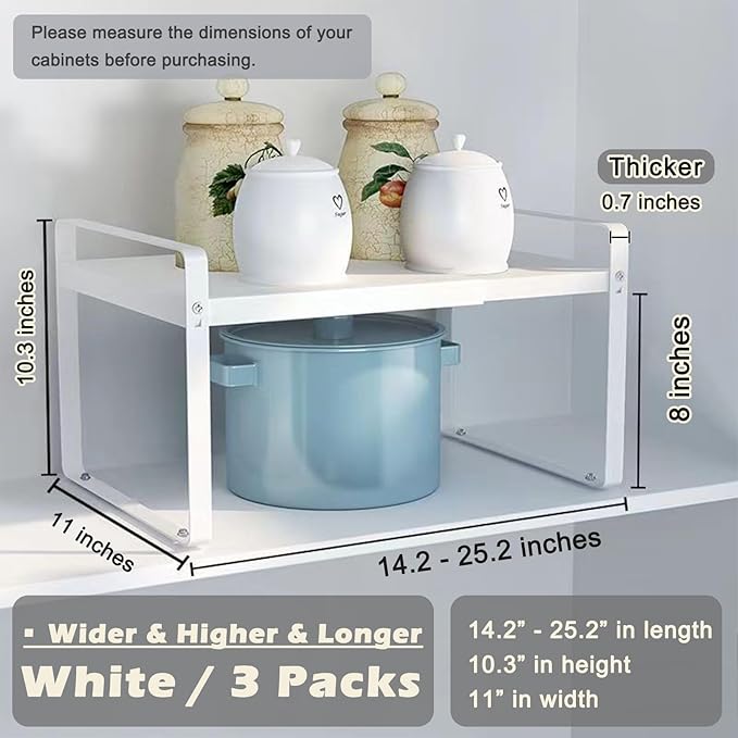 3 Pack Expandable Cabinet Shelf Organizer Kitchen Shelf Riser Stackable Pantry Shelves Kitchen Organizers and Storage Metal Spice Rack Countertop Organizer Cupboard Adjustable Shelfs Desk Rack Shelf-NeatNest