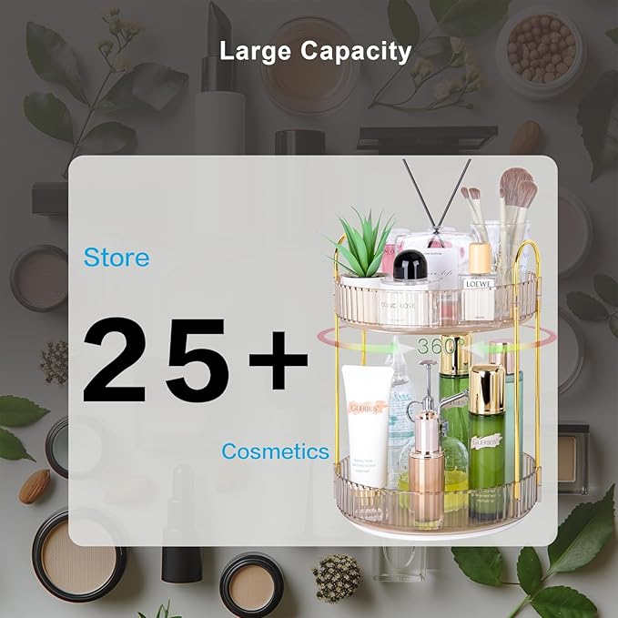 360 Rotating Makeup Organizer - Large Capacity Spinning Perfume & Cosmetic Skincare Holder for Vanity & Countertop (Vibrant Orange, 2 Tier)-NeatNest