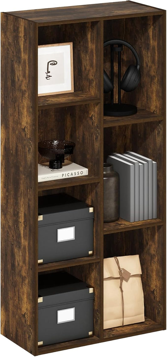 Furinno Luder 7-Cube Open Shelf Bookcase, Bookshelf, Amber Pine-NeatNest