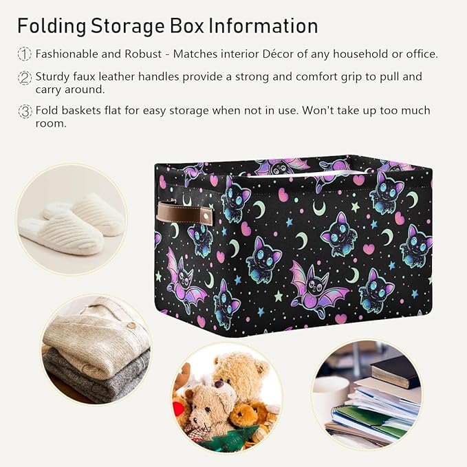Gradient Bat Pattern Storage Basket,Large Storage Bin Fabric Collapsible Organizer Bag with Handles 15x11x9.5 inch-NeatNest
