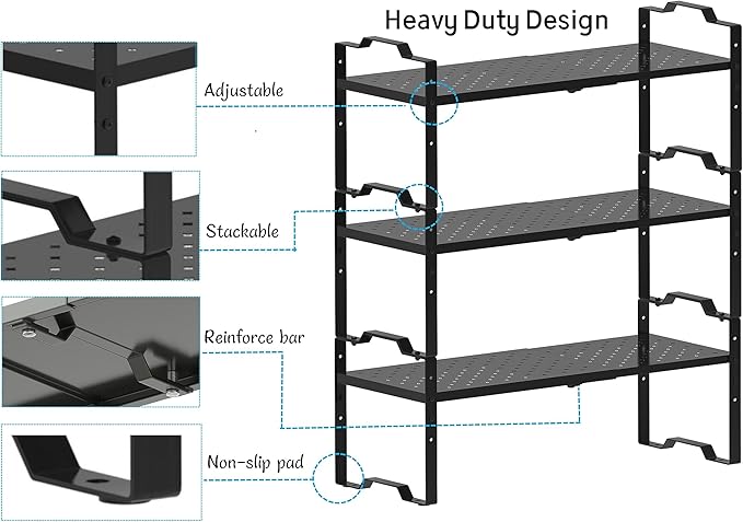 Expandable Shelf for Cabinet Organizer Adjustable Stackable Spice Rack at Kitchen and Bathroom More, Counter Countertop Cupboard Organization Pantry Storage (1 Pack/Gun-Grey, Large)-NeatNest