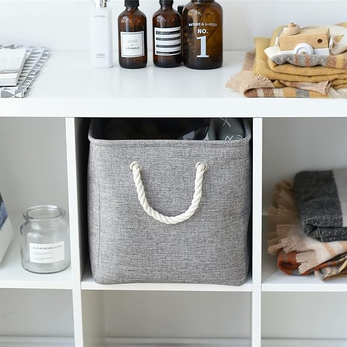 TheWarmHome Storage Basket for Organizing - 16x12x12 inch 3 Pack Fabric Storage Cubes, Cube Storage Bin for Shelves Closet Organizer Cloth Gift Toy (Grey)-NeatNest