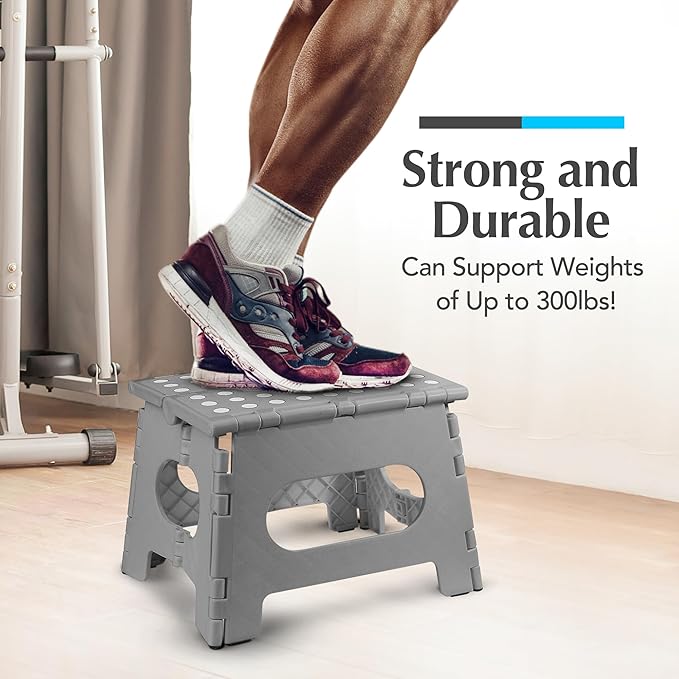 Handy Laundry Folding Lightweight Step Stool - Sturdy Enough to Support Adults and Safe Enough for Kids - Opens Easy with One Flip - Great for Kitchen, Bathroom or Bedroom (Grey | 2-Pack)