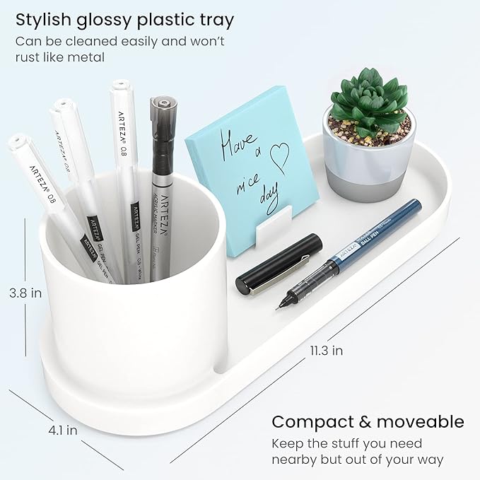 Arteza Office Desk Organizer, 11.3 x 4.1 x 3.8 inches, Modern Ivory Pen Holder with Phone Compartment, Desk Accessory for Stationery and Art Supplies-NeatNest