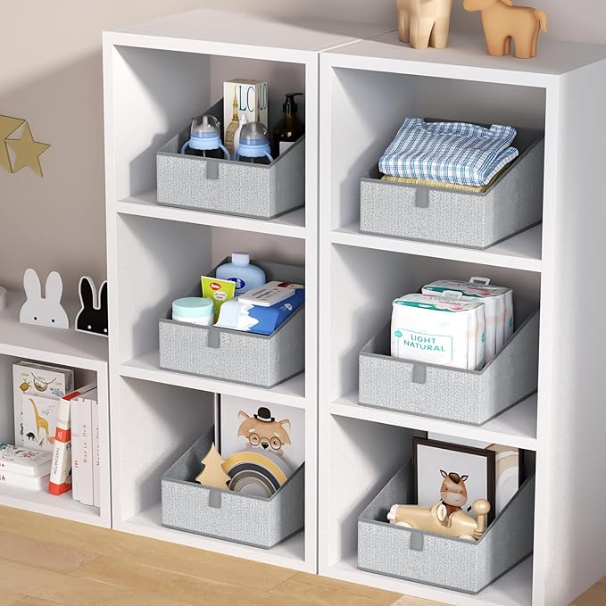 DIMJ Trapezoid Storage Bins, Closet Storage Bins with Handle, Foldable Closet Organizers and Storage Baskets for Toys, Books, Clothes, 8 Packs-NeatNest