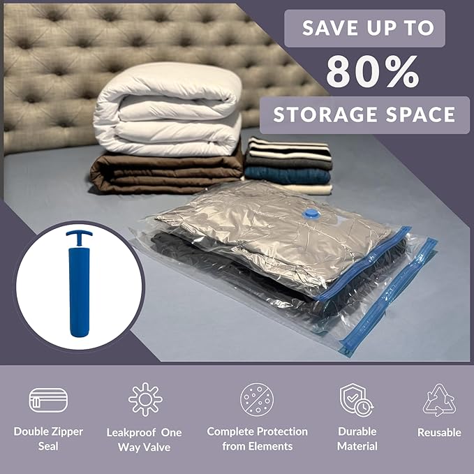 10 XL Jumbo Vacuum Storage Bags with Pump, Extra Large Compression Space Saver for Comforter, Duvet, Bedding, Blanket Storage, Vacuum Seal Bags for Clothing, Luggage Closet Organizer-NeatNest
