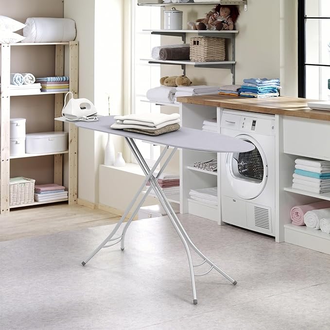 GOFLAME Folding Ironing Board, Height Adjustable Ironing Board w/Iron Rest, Removable Cover, Sturdy Metal Frame, 48.5" x 15.5" Compact & Portable Ironing Board for Household (Grey)
