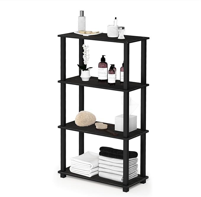 Furinno Turn-N-Tube 4-Tier Multipurpose Shelf Display Rack, Square Tube, Espresso/Black-NeatNest