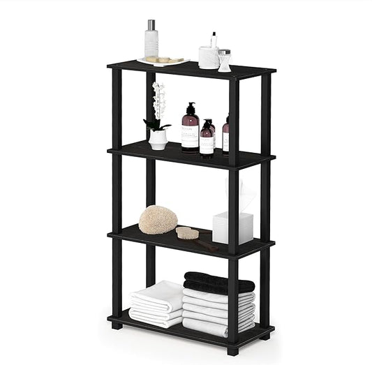 Furinno Turn-N-Tube 4-Tier Multipurpose Shelf Display Rack, Square Tube, Espresso/Black-NeatNest